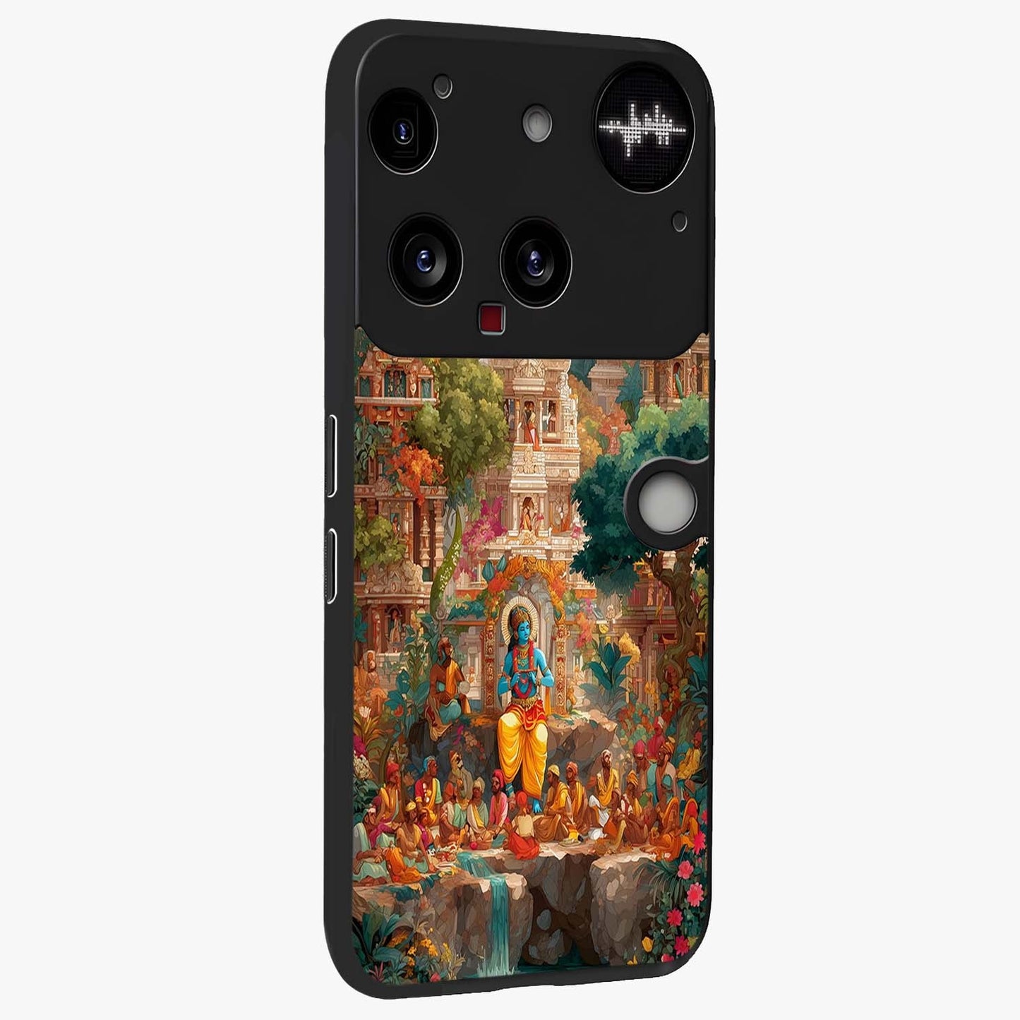 Sacred Sunlight Gods Glass Case upright view showcasing glowing divine artwork with sacred mythological theme.