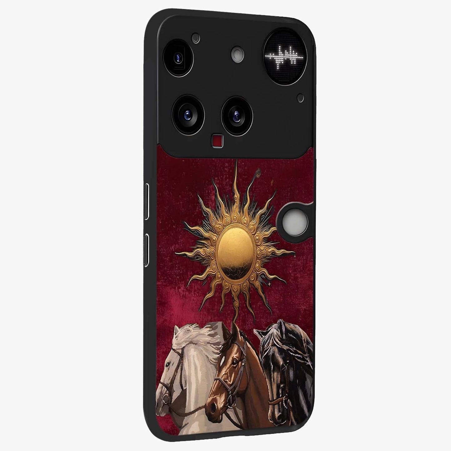 Solar Riders Glass Case upright view showcasing energetic rider artwork with bold adventure theme.