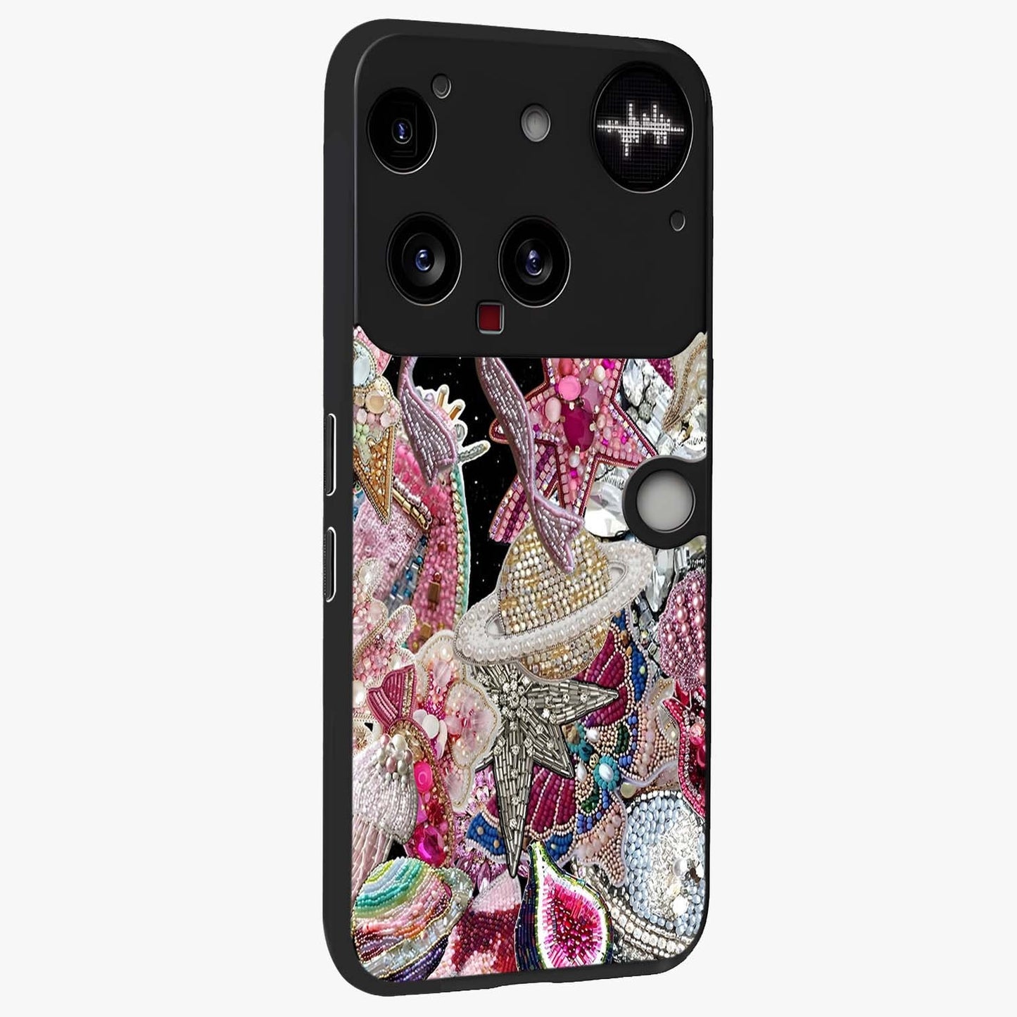 Starlit Jewel Dream Glass Case upright view showcasing radiant star inspired artwork with magical night theme.