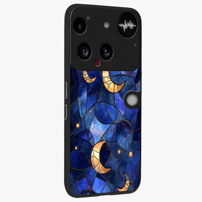 Starlit Sky Tapestry Glass Case upright view showcasing elegant starry sky artwork with cosmic decorative theme.