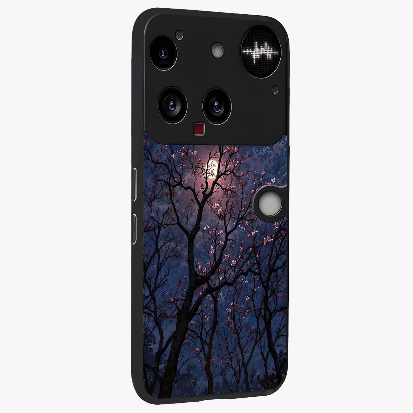 Twilight Sakura Serenade Glass Case upright view showcasing beautiful cherry blossom artwork with serene evening theme.
