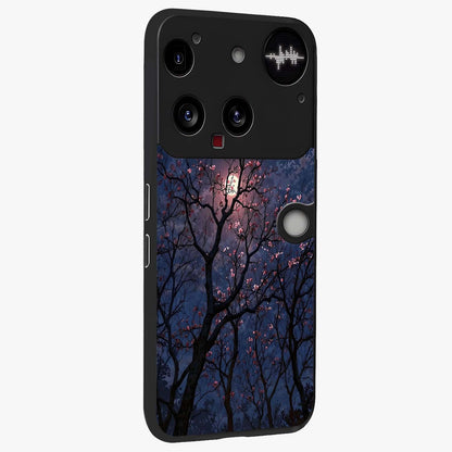 Twilight Sakura Serenade Glass Case upright view showcasing beautiful cherry blossom artwork with serene evening theme.