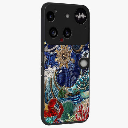Universe Underwater Spark Glass Case upright view showcasing magical underwater galaxy artwork with vibrant cosmic theme.