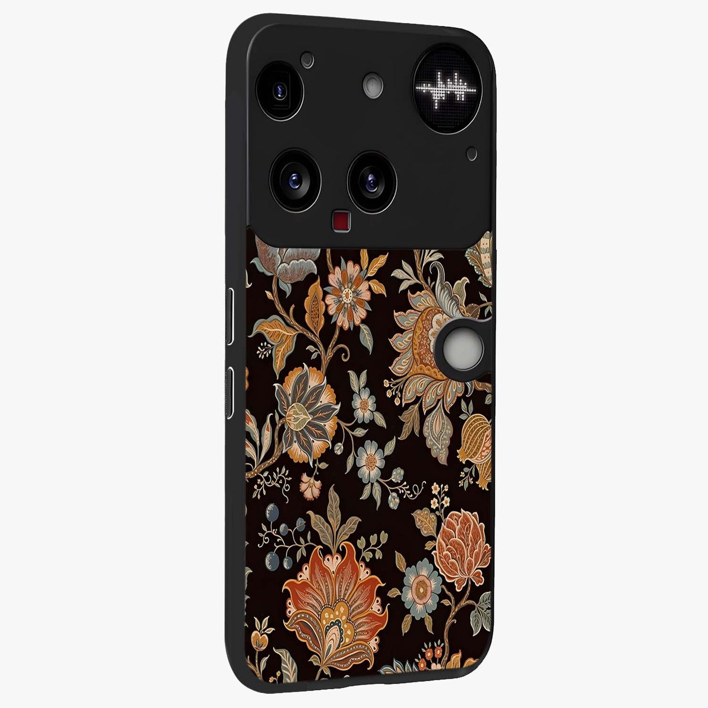 Vintage Floral Dream Glass Case upright view showcasing delicate floral artwork with timeless vintage theme.