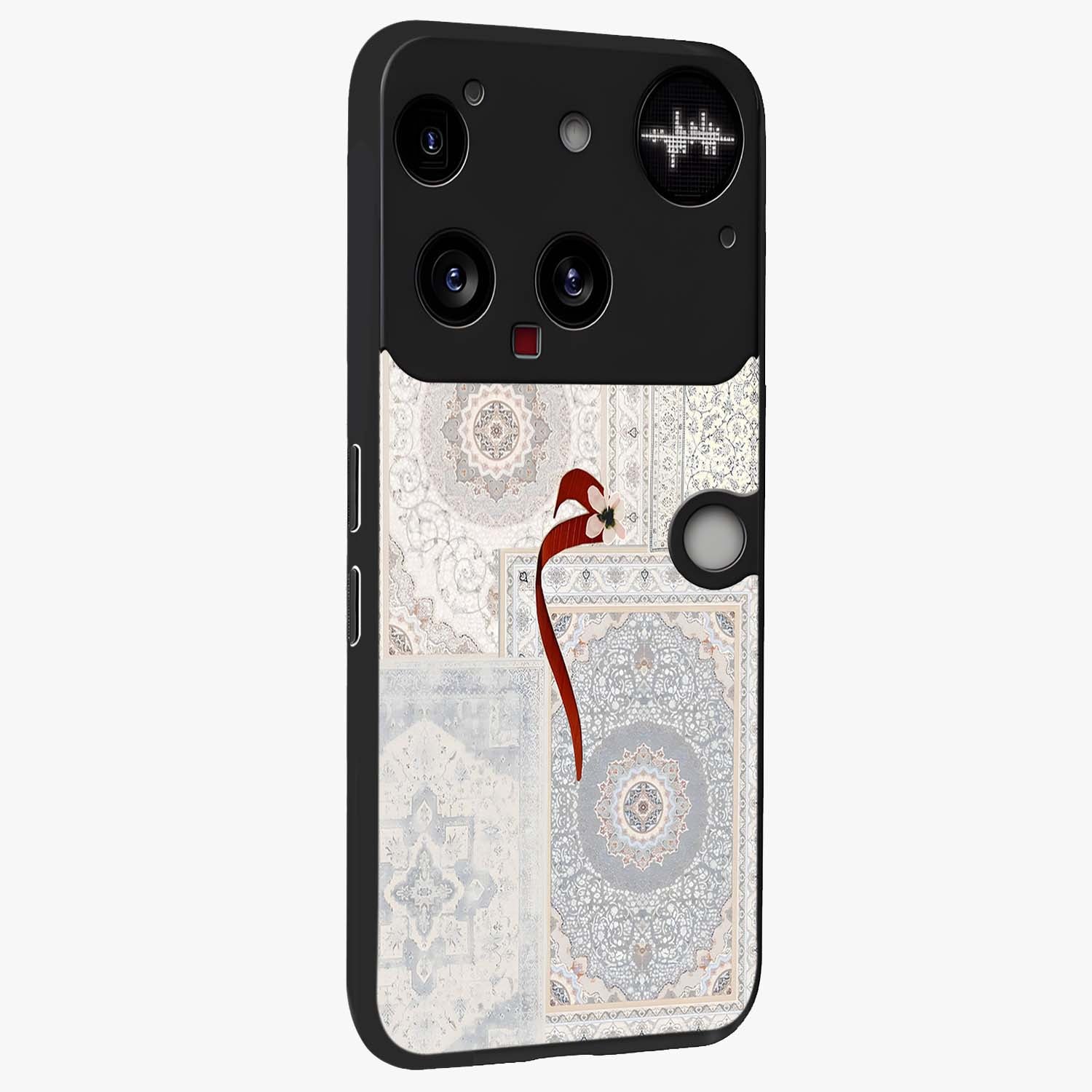 White Aesthetic Bow Glass Case upright view showcasing delicate ribbon bow artwork with cute minimalist theme.