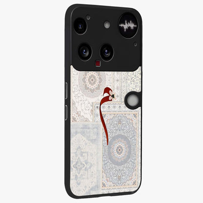 White Aesthetic Bow Glass Case upright view showcasing delicate ribbon bow artwork with cute minimalist theme.