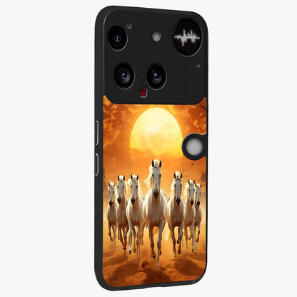 Wild Sunset Majesty Glass Case upright view showcasing dramatic sunset artwork with bold nature theme.