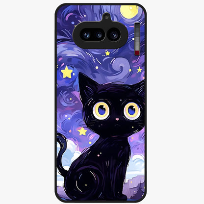 Abstract Cat Art Glass Case showing flat back view with artistic cat illustration and glossy glass finish.