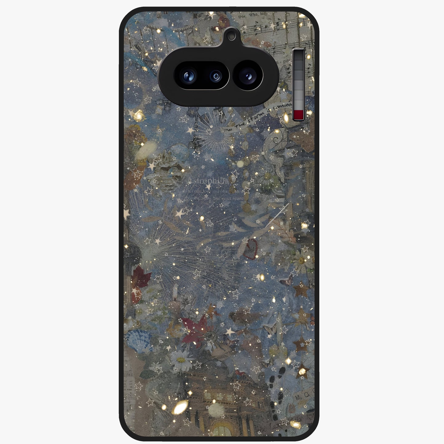Aesthetic Astrolophia Glass Case showing flat back view with dreamy aesthetic design and glossy glass finish.
