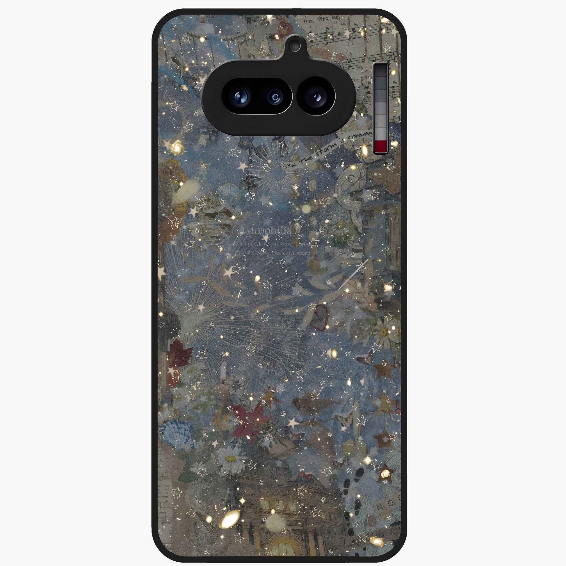 Aesthetic Astrolophia Glass Case showing flat back view with dreamy aesthetic design and glossy glass finish.