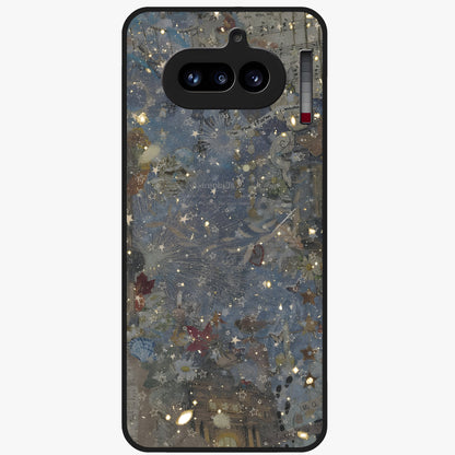 Aesthetic Astrolophia Glass Case showing flat back view with dreamy aesthetic design and glossy glass finish.