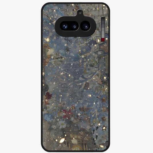 Aesthetic Astrolophia Glass Case showing flat back view with dreamy aesthetic design and glossy glass finish.