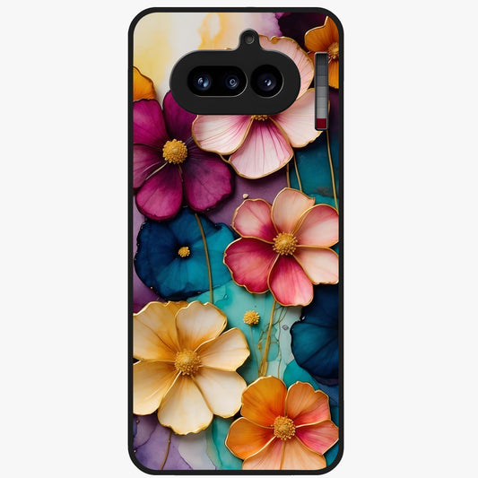 Artlyn Grace Flower Pattern Glass Case showing flat back view with elegant floral pattern artwork and glossy glass finish.