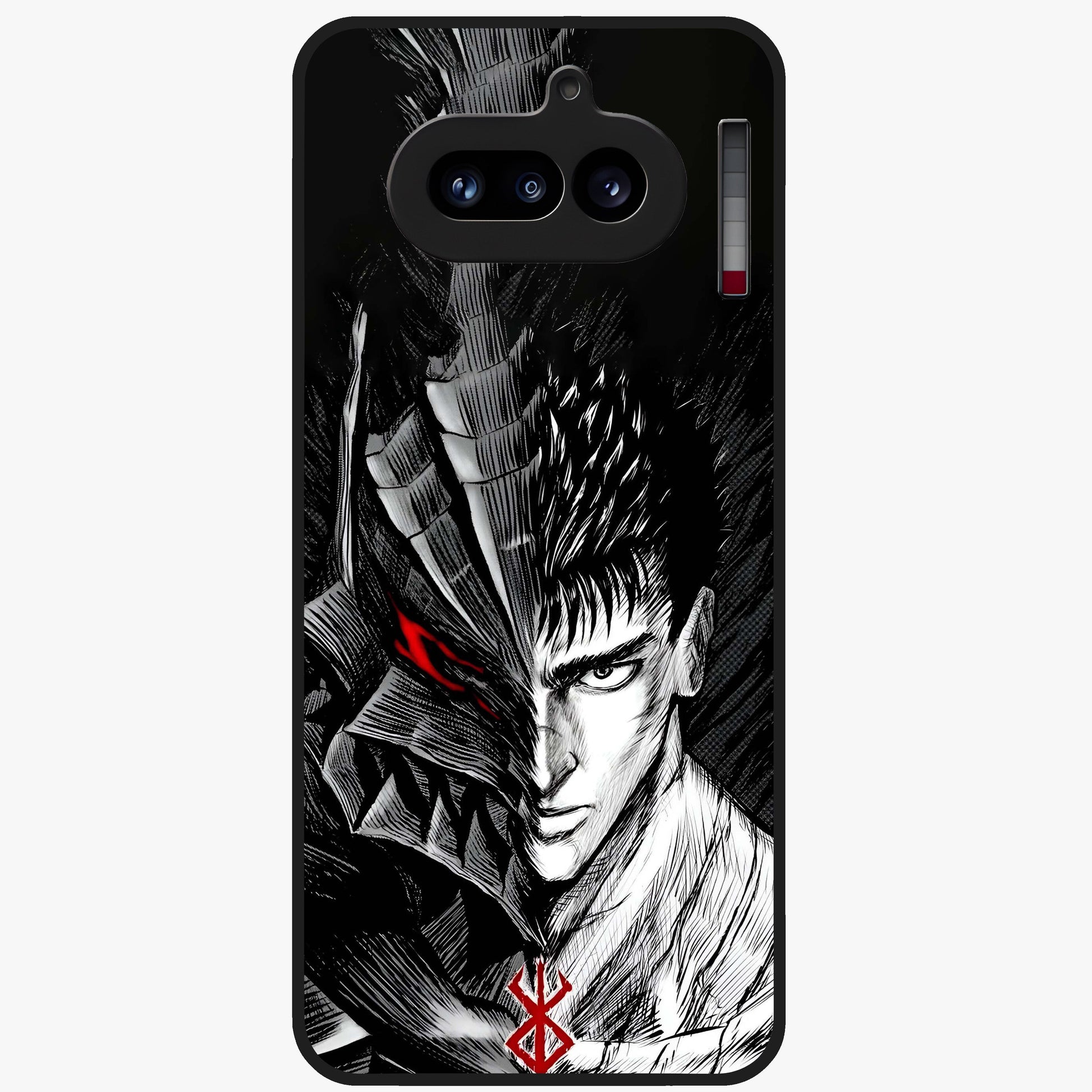 Berserker Blood Oath Glass Case showing flat back view with fierce warrior inspired artwork and glossy glass finish.
