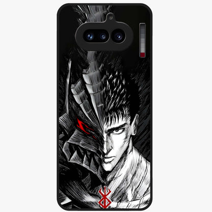 Berserker Blood Oath Glass Case showing flat back view with fierce warrior inspired artwork and glossy glass finish.