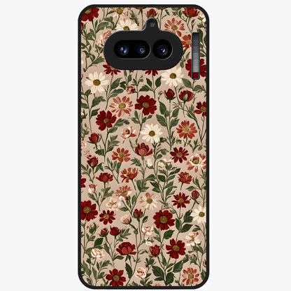 Biege Flower With Leaf Glass Case showing flat back view with soft beige floral artwork and glossy glass finish.