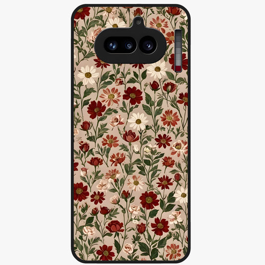 Biege Flower With Leaf Glass Case showing flat back view with soft beige floral artwork and glossy glass finish.