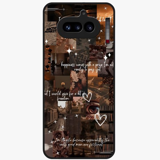 Bittersweet Aesthetic Chaos Glass Case showing flat back view with artistic chaotic aesthetic design and glossy glass finish.