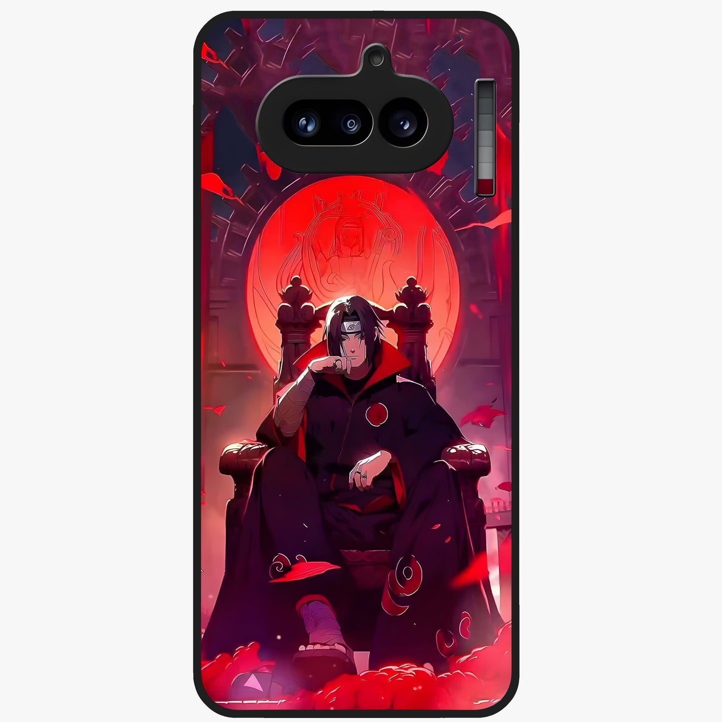 Blood Moon Sovereign Glass Case showing flat back view with mystical blood moon artwork and glossy glass finish.