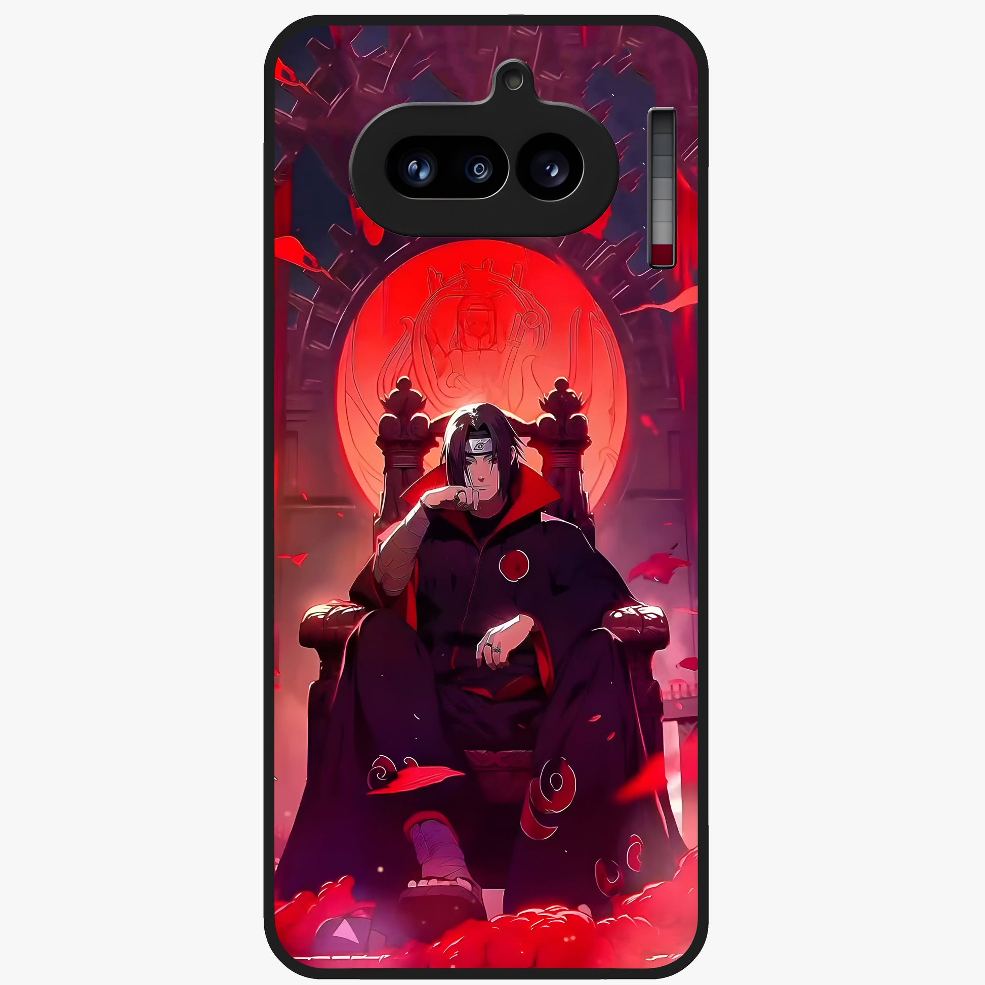 Blood Moon Sovereign Glass Case showing flat back view with mystical blood moon artwork and glossy glass finish.