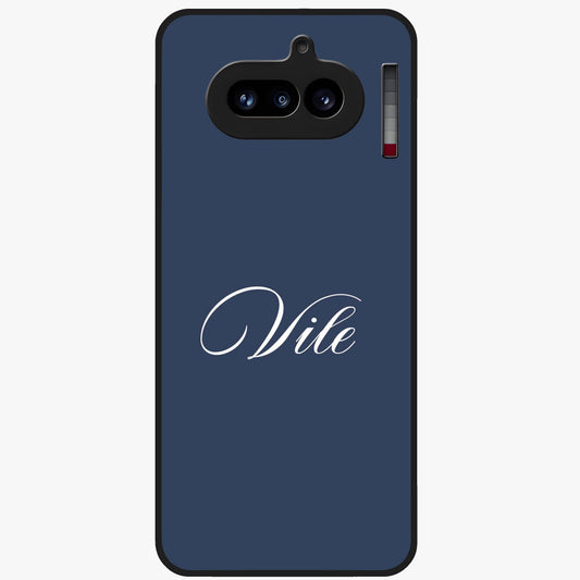 Blue Background Personalized Custom Name Glass Case showing flat back view with minimal blue background and custom name design.