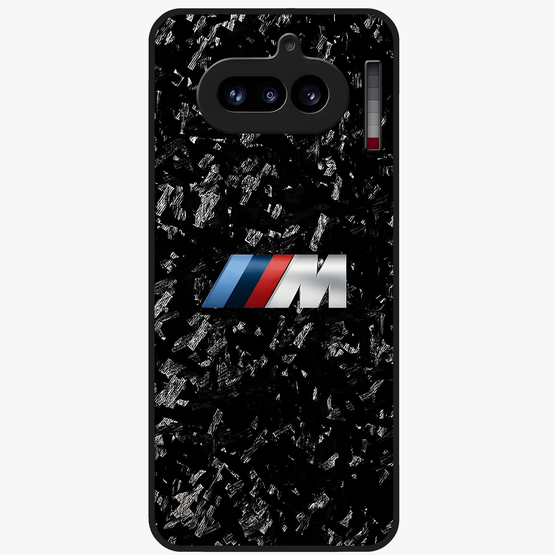Carbon Speed Mark Glass Case showing flat back view with sporty carbon pattern artwork and glossy glass finish.