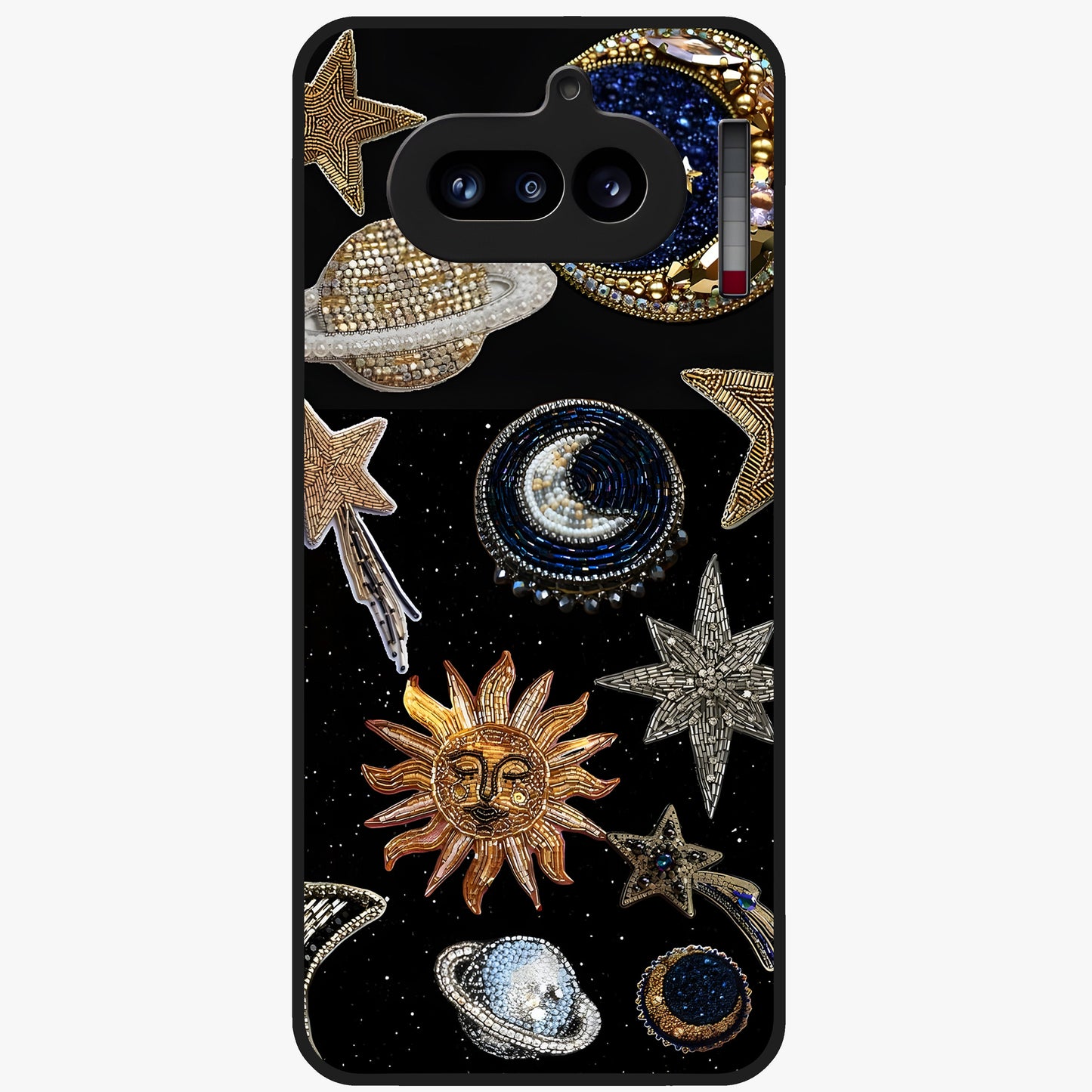 Celestial Gem Constellations Glass Case showing flat back view with sparkling constellation artwork and glossy glass finish.