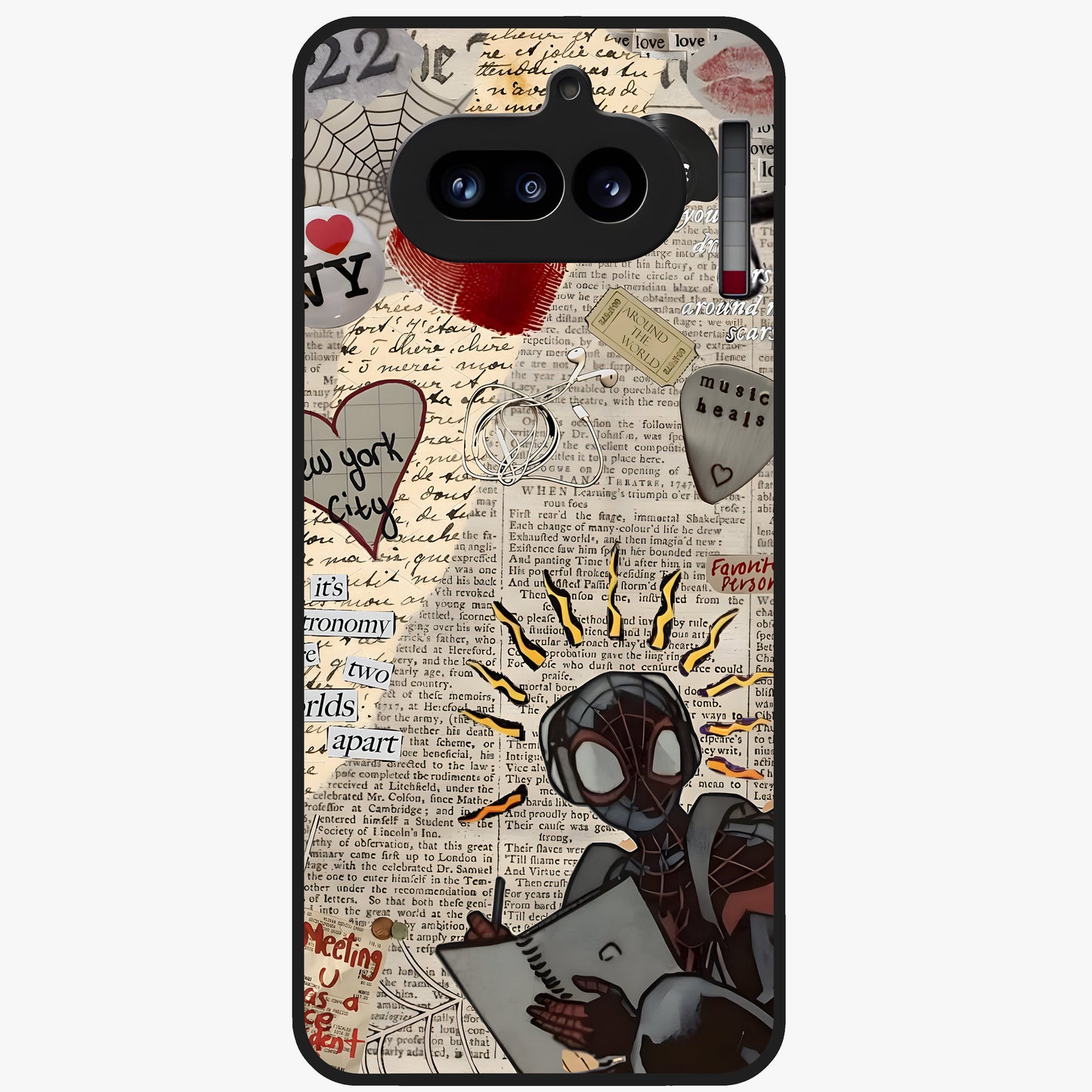 City Dream Sketch Glass Case showing flat back view with artistic city skyline sketch artwork and glossy glass finish.