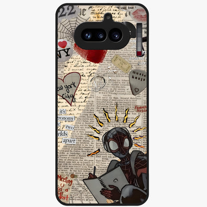 City Dream Sketch Glass Case showing flat back view with artistic city skyline sketch artwork and glossy glass finish.