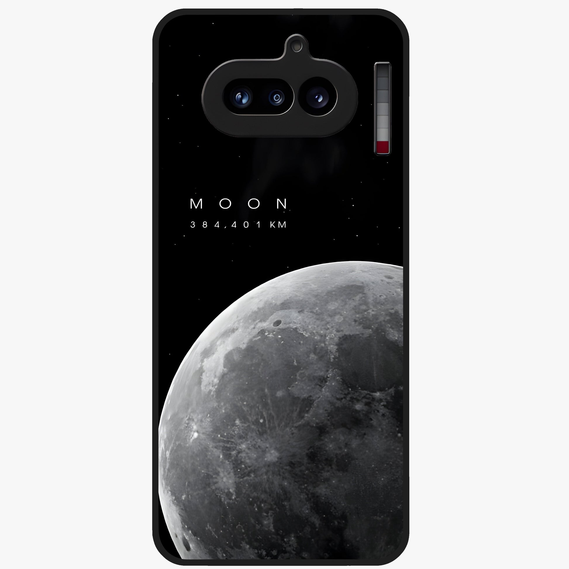 Cosmic Moon Glow Glass Case showing flat back view with glowing moon artwork and glossy glass finish.