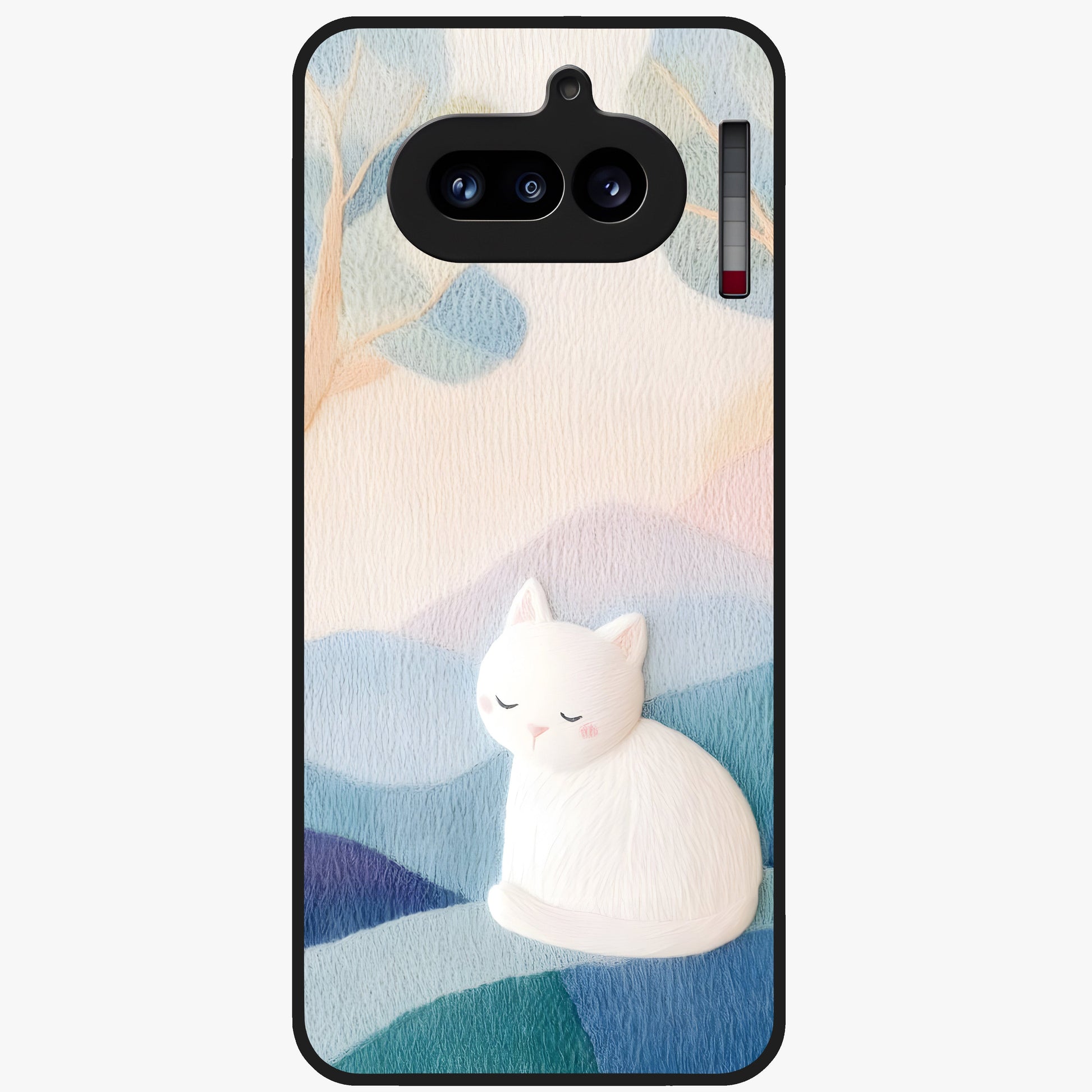 Cotton Dream Cat Glass Case showing flat back view with soft dreamy cat artwork and glossy glass finish.