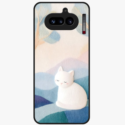 Cotton Dream Cat Glass Case showing flat back view with soft dreamy cat artwork and glossy glass finish.