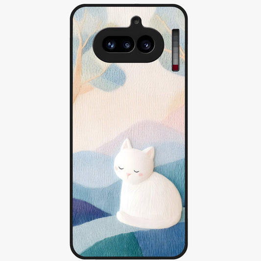 Cotton Dream Cat Glass Case showing flat back view with soft dreamy cat artwork and glossy glass finish.