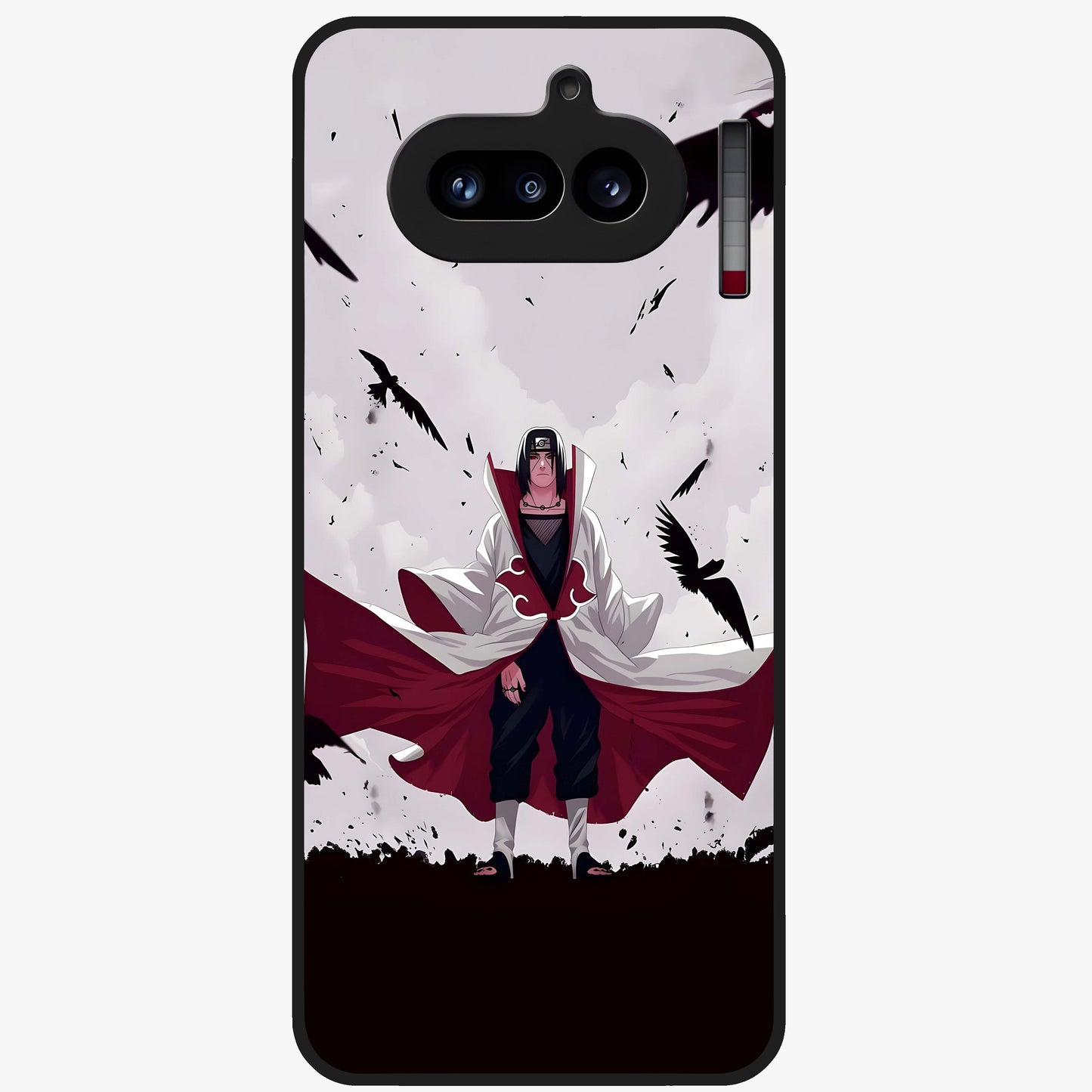 Crimson Crow Ascension Glass Case showing flat back view with mystical crow artwork and glossy glass finish.