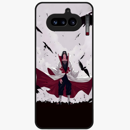 Crimson Crow Ascension Glass Case showing flat back view with mystical crow artwork and glossy glass finish.