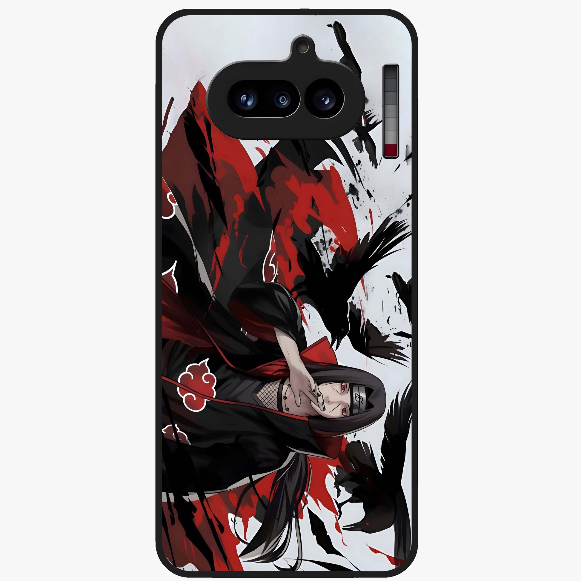 Crimson Crow Illusion Glass Case showing flat back view with artistic crow illusion artwork and glossy glass finish.