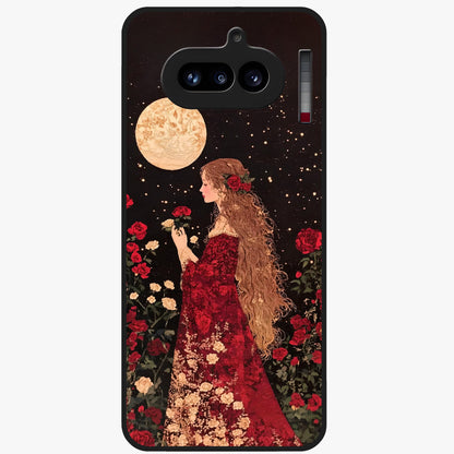 Crimson Dreams Glass Case showing flat back view with dreamy crimson artwork and glossy glass finish.