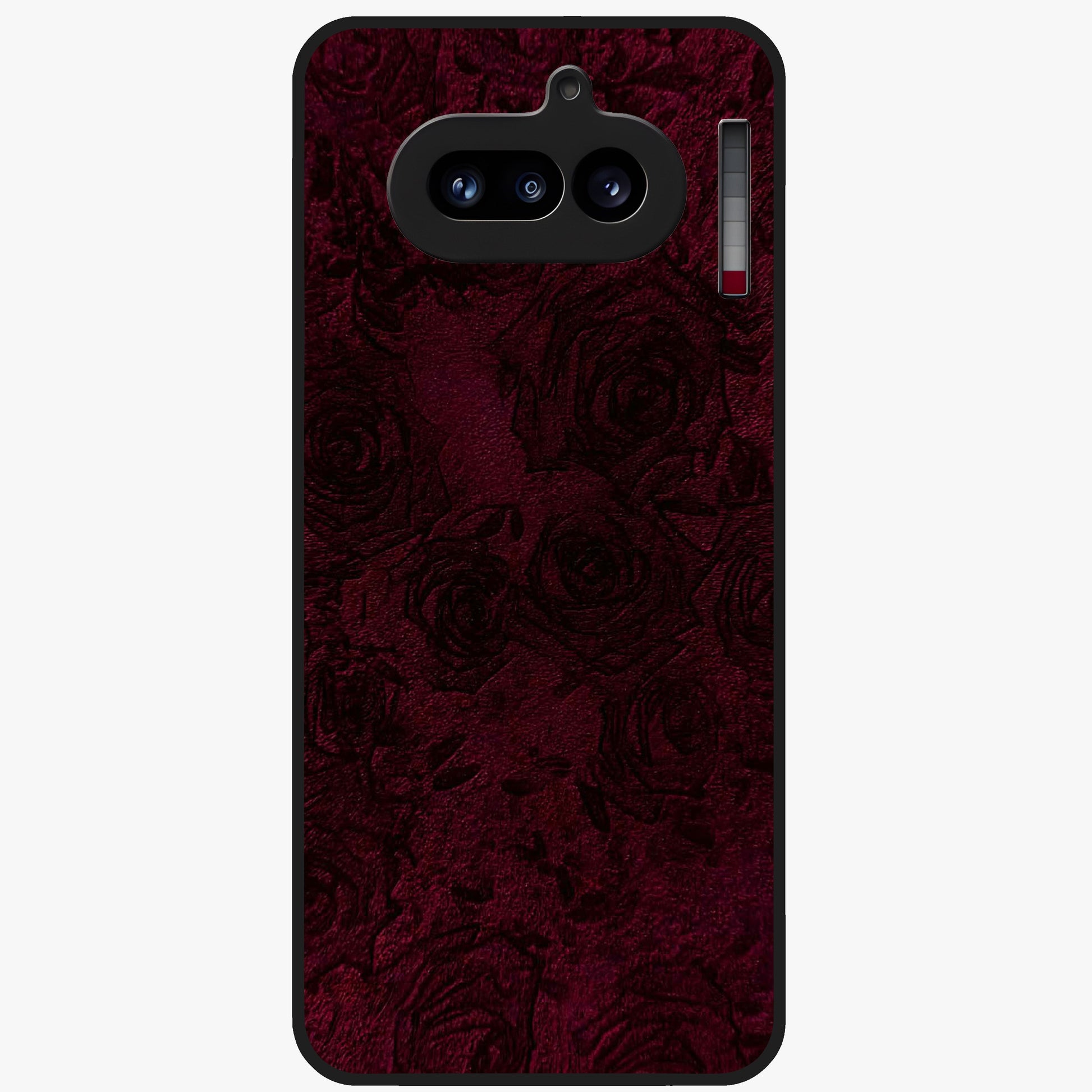 Crimson Fade Flow Glass Case showing flat back view with flowing crimson gradient artwork and glossy glass finish.