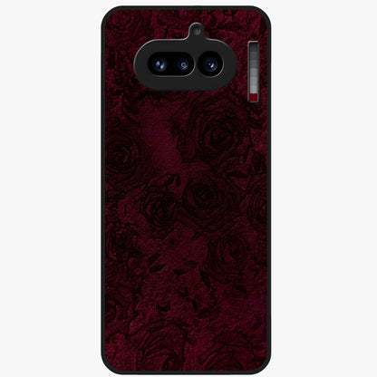 Crimson Fade Flow Glass Case showing flat back view with flowing crimson gradient artwork and glossy glass finish.