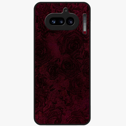 Crimson Fade Flow Glass Case showing flat back view with flowing crimson gradient artwork and glossy glass finish.
