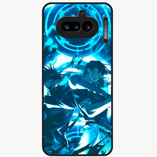 Cursed Energy Clash Glass Case showing flat back view with intense cursed energy artwork and glossy glass finish.