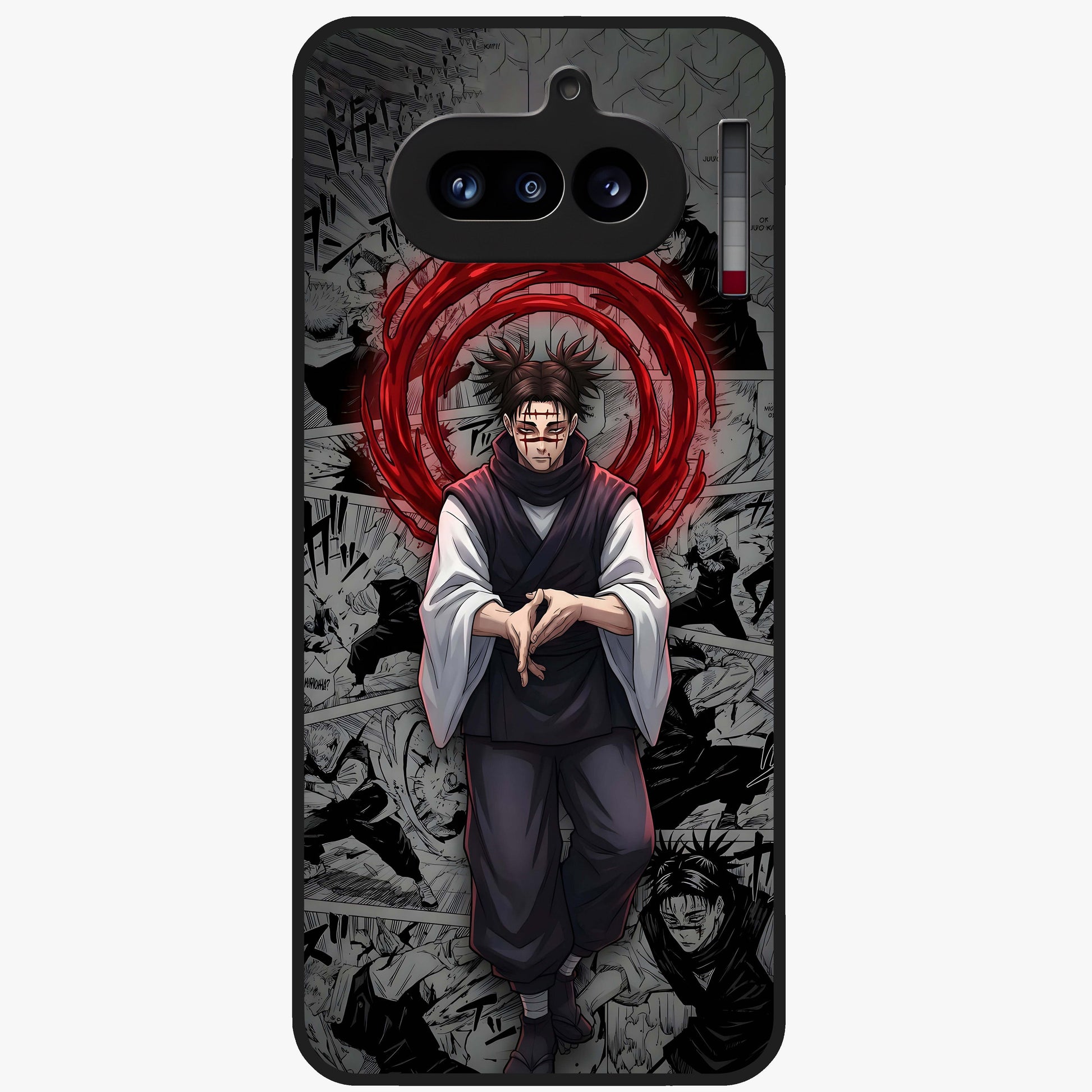 Cursed Ritual Ascension Glass Case showing flat back view with dark ritual themed artwork and glossy glass finish.