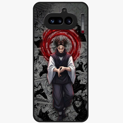 Cursed Ritual Ascension Glass Case showing flat back view with dark ritual themed artwork and glossy glass finish.
