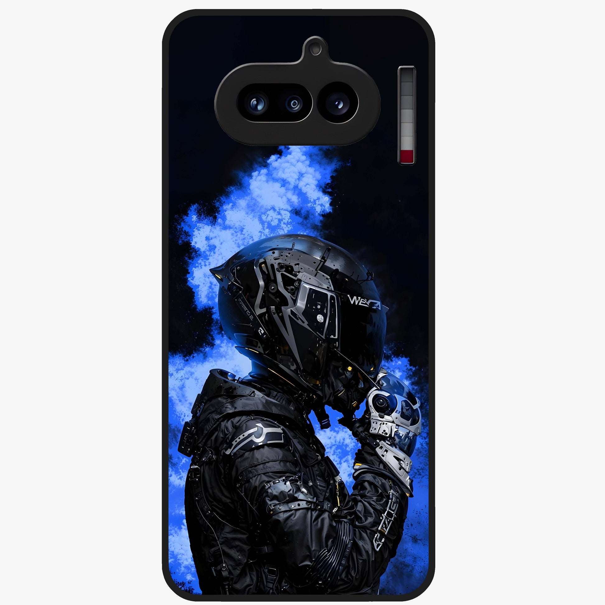 Cyber Sentinel Protocol Glass Case showing flat back view with futuristic cyber themed artwork and glossy glass finish.