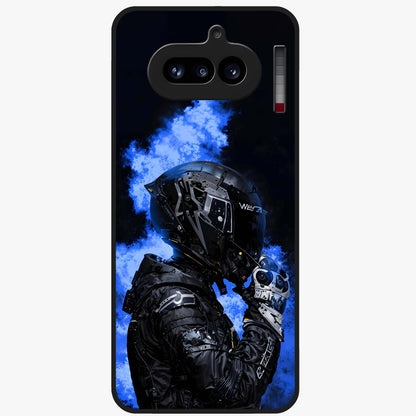Cyber Sentinel Protocol Glass Case showing flat back view with futuristic cyber themed artwork and glossy glass finish.