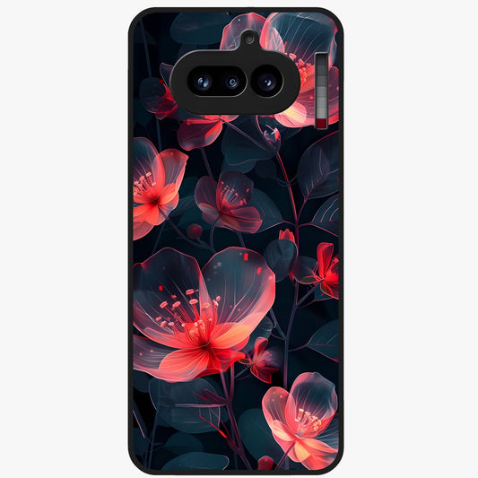 Dark Shade of Flower Glass Case showing flat back view with elegant dark floral artwork and glossy glass finish.