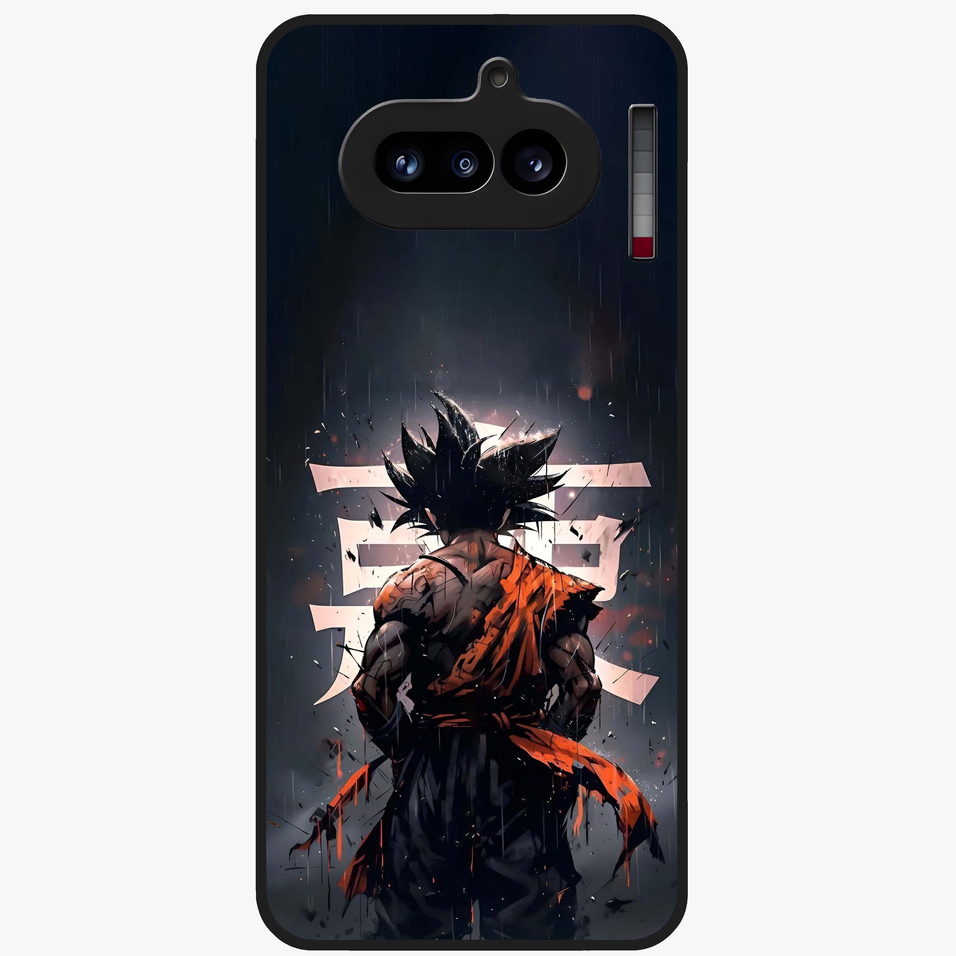 Dark Warrior In Rain Glass Case showing flat back view with warrior artwork in rainy atmosphere and glossy glass finish.