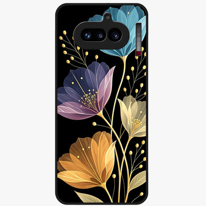 Delicate Multicolor Flowers Glass Case showing flat back view with vibrant floral artwork and glossy glass finish.