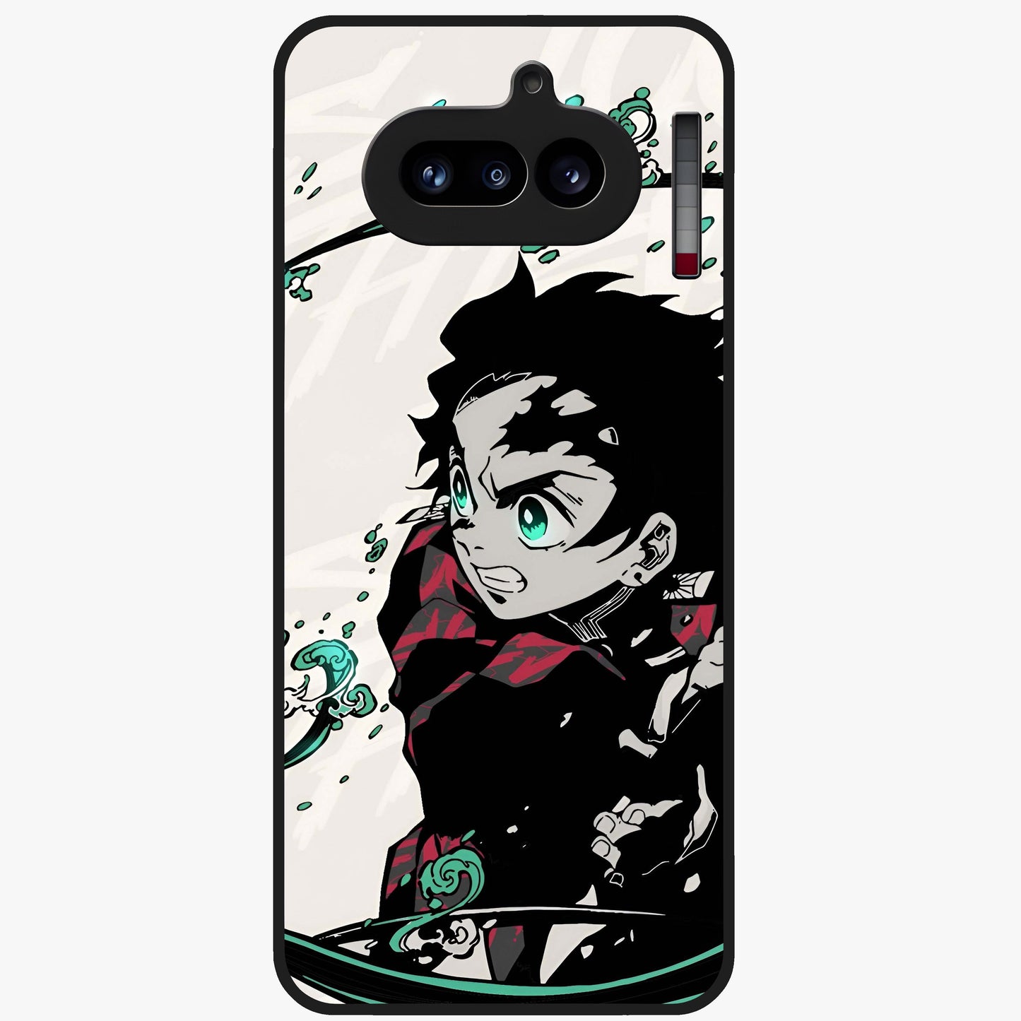 Demon Slayer Glass Case showing flat back view with bold anime inspired artwork and glossy glass finish.