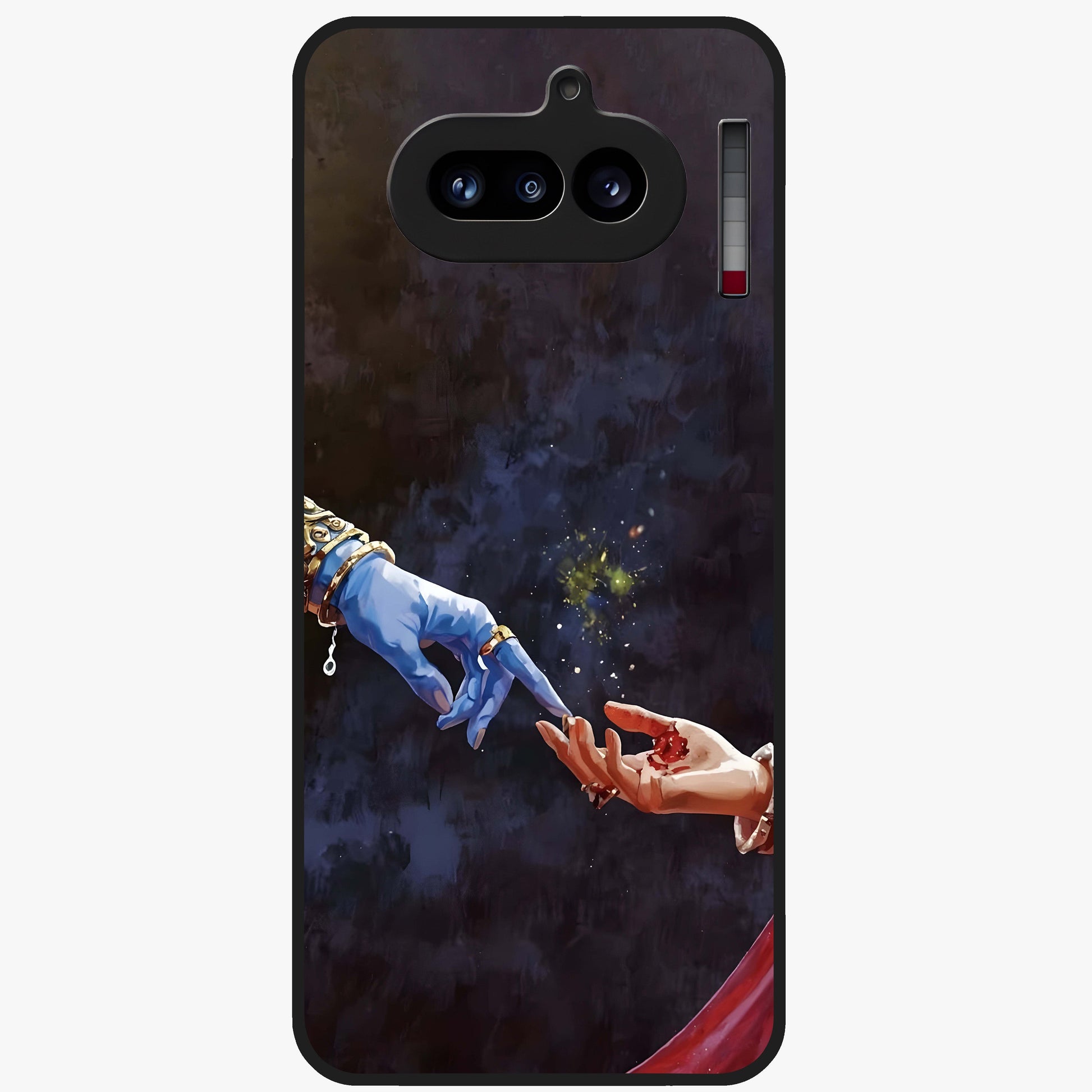 Divine Touch Eternal Glass Case showing flat back view with spiritual themed artwork and glossy glass finish.
